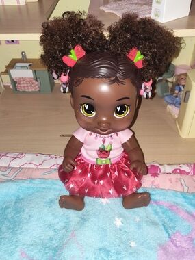 Baby Alive Berry Boo African American Baby Doll in Pink & Red Outfit - Kids Toy